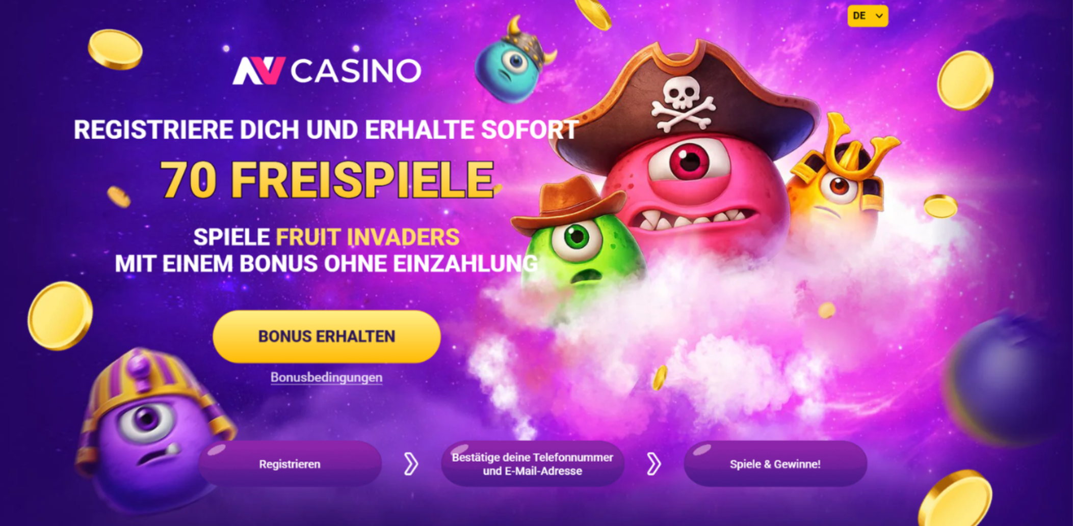 NV Casino – 70 Freispiele ohne Einzahlung